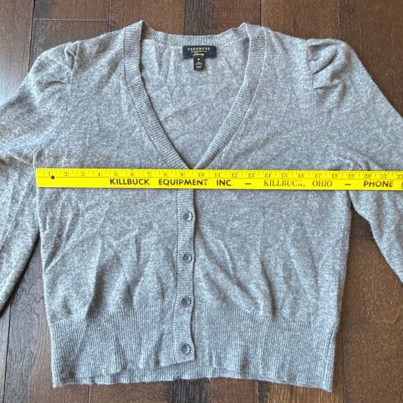Charter club 100% cashmere cardigan sweater womens size medium gray puff sleeve - Picture 9 of 9